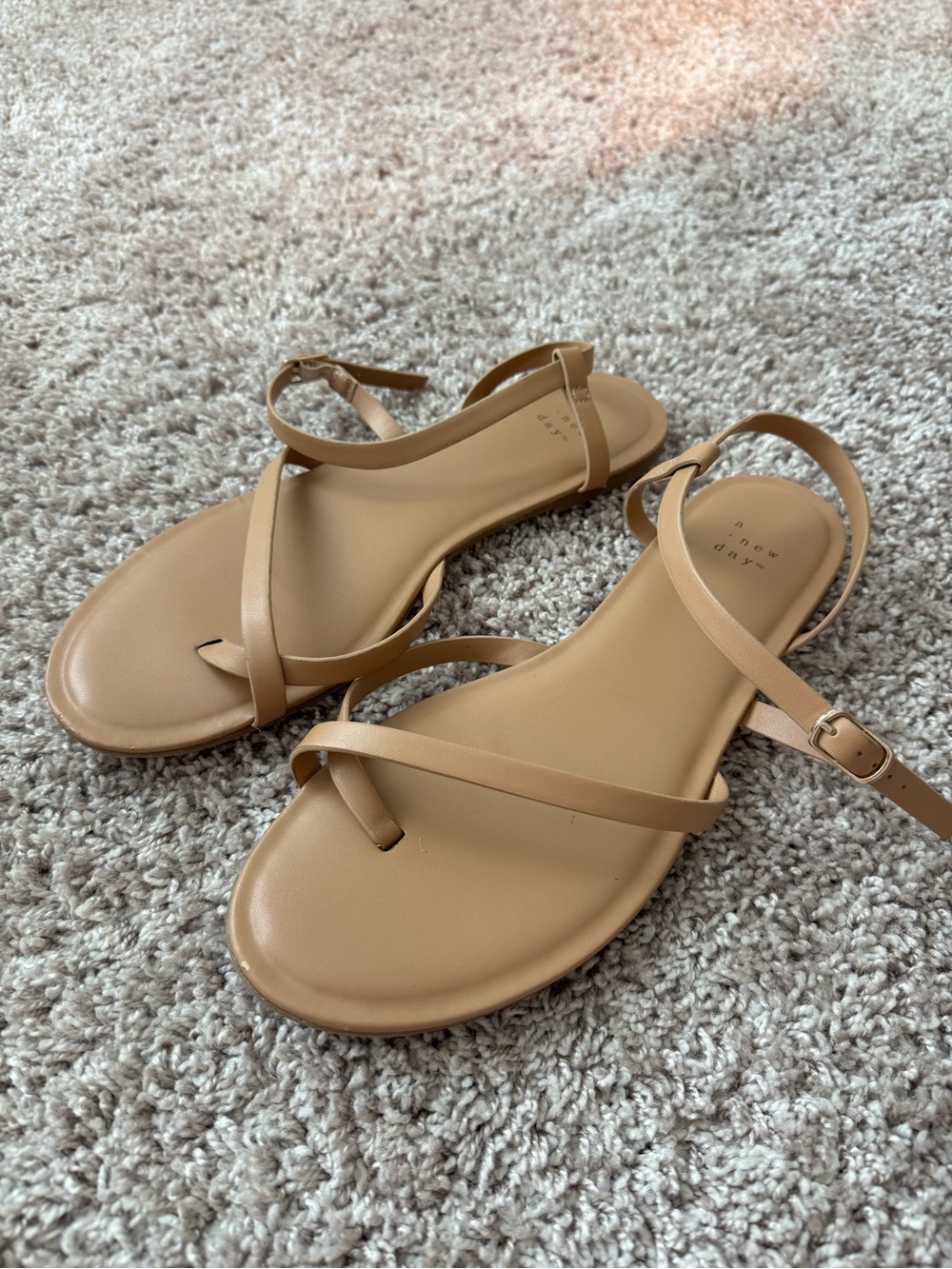 A New Day Alexandra Ankle Strap Flat Sandals - Beige/Sand Size 8